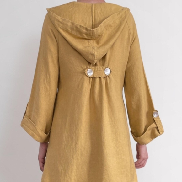 JNY Jones New York M Medium women's yellow over coat jacket blazer 55% LINEN - Picture 2 of 15